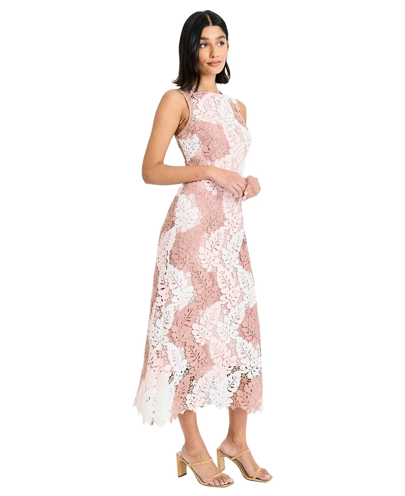 Maggy London Women's Printed Lace Sleeveless Midi Dress