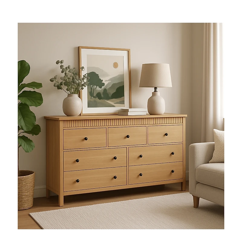 gaomon 7 Drawer Dresser for Bedroom, Wooden Chest of Drawers, Fluted Tv Stand Storage Organizer for Living Room, Hallway and Entryway