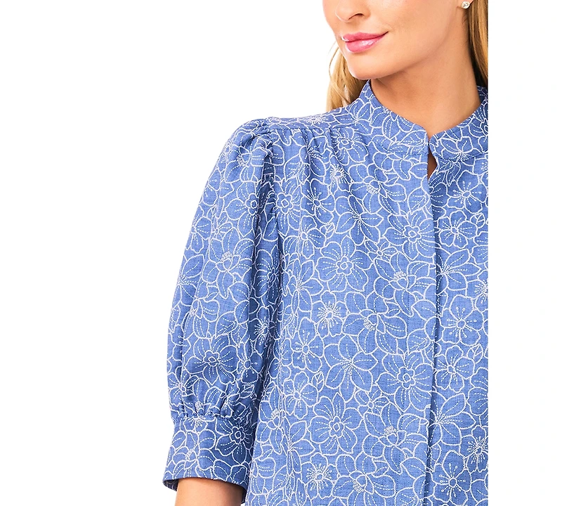 CeCe Women's Collared Neck Short-Sleeve Blouse