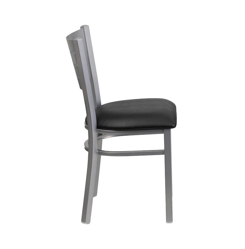 Emma+Oliver 2 Pc. Silver Slat Back Metal Restaurant Chairs