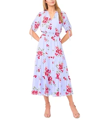 CeCe Women's Smocked Waist V-Neck Midi Dress