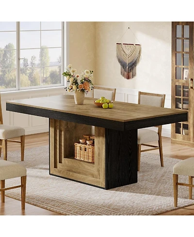 Tribesigns Dining Table for 4-6 People, 63" Rectangle Kitchen Table, Farmhouse Dining Room Furniture, Natural Wood