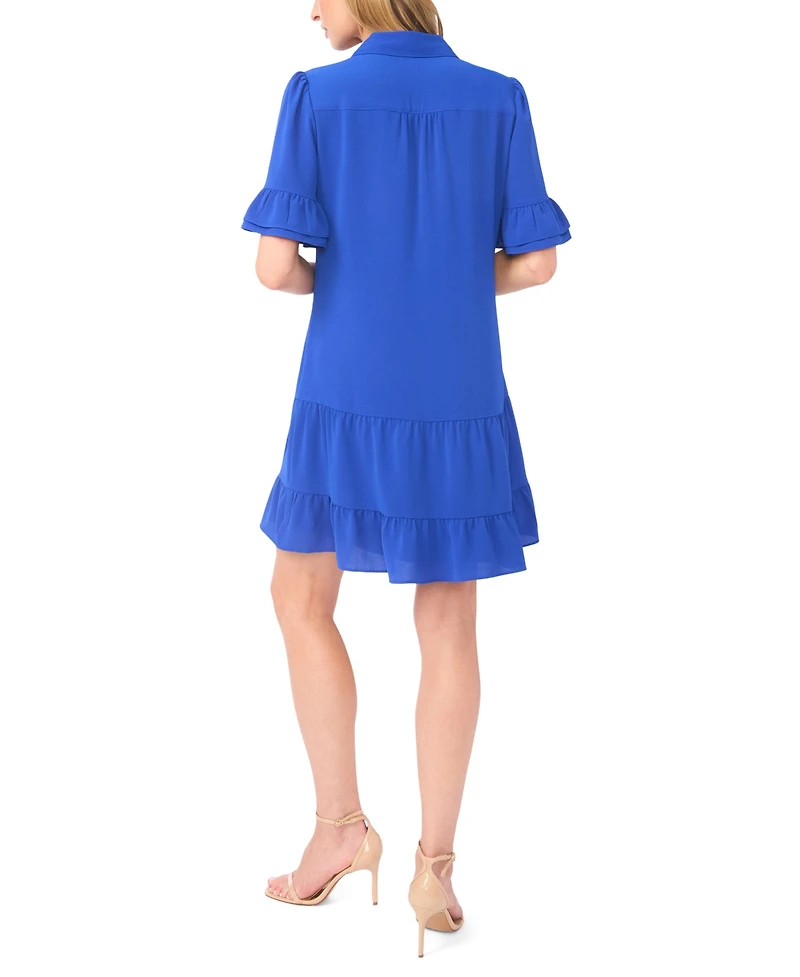 CeCe Women's Double Ruffle Sleeve Collared Mini Dress