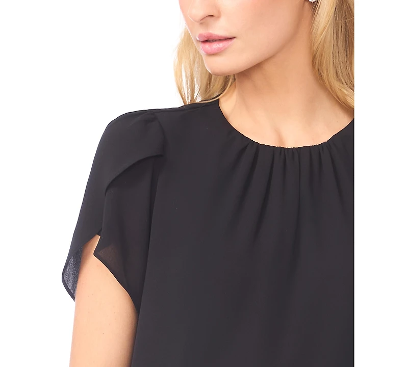 CeCe Women's Tulip Short-Sleeve Shirred Crewneck Top