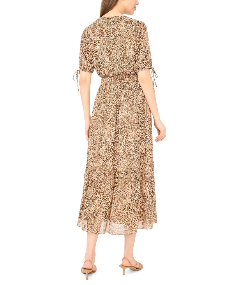 CeCe Women's Smocked Waist V-Neck Maxi Dress