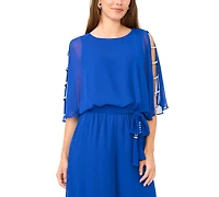 Msk Women's Bar-Sleeve Crew Neck Jumpsuit