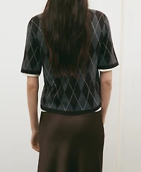 Mango Women's Short-Sleeved Argyle Sweater