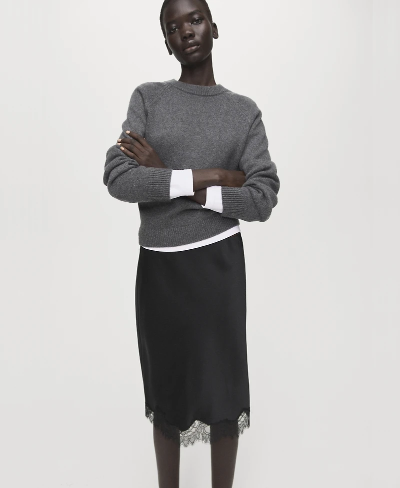 Mango Women's Satin Lace Skirt