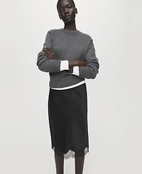 Mango Women's Satin Lace Skirt