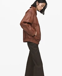 Mango Women's Oversized Leather Jacket