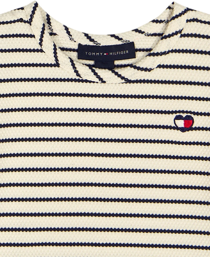 Tommy Hilfiger Girls' Toddler 2T-4T Popcorn Pique Oversized T-Shirt & Striped Wide Leg Pants, 2-Piece Set