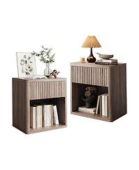 gaomon Set of 2 Mid Century Fluted Wood Nightstands, Modern Farmhouse Drawer Storage End Table for Bedroom