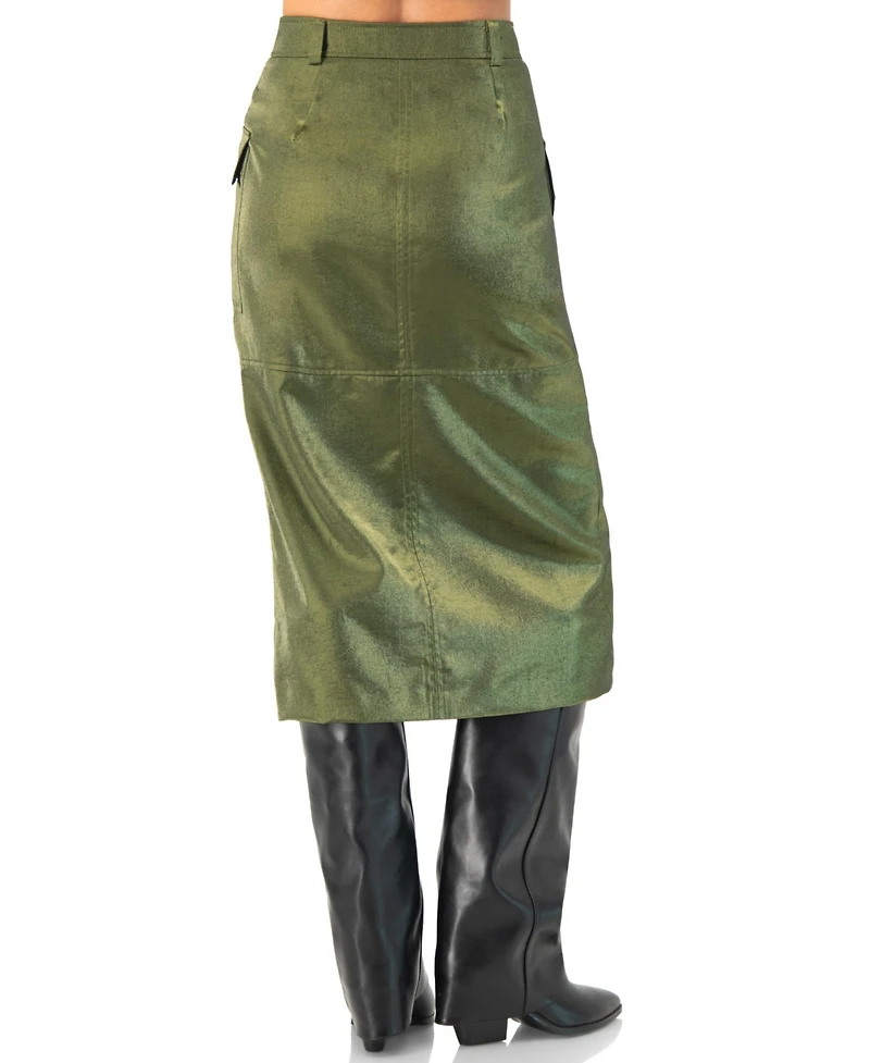 Ivonne Women's Midi Skirt with Front Slit