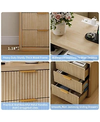 gaomon 1PC Natural Fluted Nightstand, 3-Drawer Bedside Table with Charging Station & Open Storage