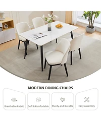 gaomon Modern Linen Upholstered Dining Chair Set, Curved Back Kitchen Chairs with Solid Wood Legs