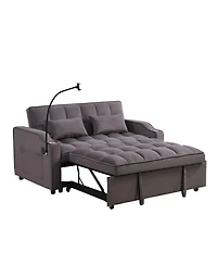 Maison Boucle Velvet Pull-out Sleeper Sofa Bed with Usb, Reclining Back, Tufted