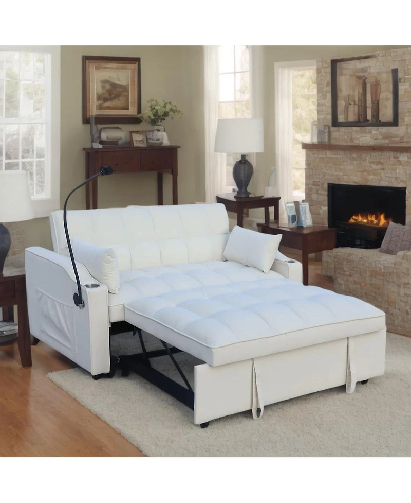 Maison Boucle Velvet Pull-out Sleeper Sofa Bed with Usb, Reclining Back, Tufted