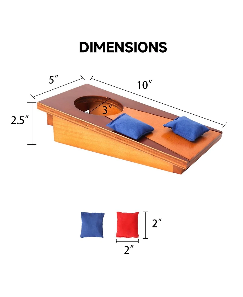Gse Games & Sports Expert Mini 10"x5" Tabletop Cornhole Toss Game Set with 8 Bean Bags, Wooden Desktop Corn Hole Game Set