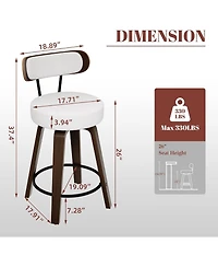 Dyhome 24 inches Bar Stools Set of 3, Modern Counter Height Bar Stools with Wood Back, Boucle Fabric Upholstered Barstools for Home, Cafe