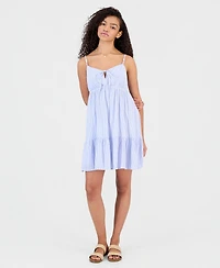 Hippie Rose Juniors' Printed Babydoll Tie-Front Mini Dress