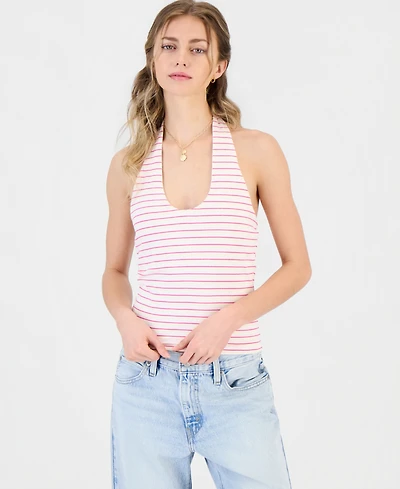 Just Polly Juniors' Striped Knit Halter Top