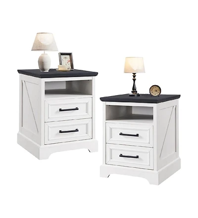 gaomon Set of 2 18 Inch White Farmhouse Nightstands, 2-Drawer End Table with Usb Charging Station