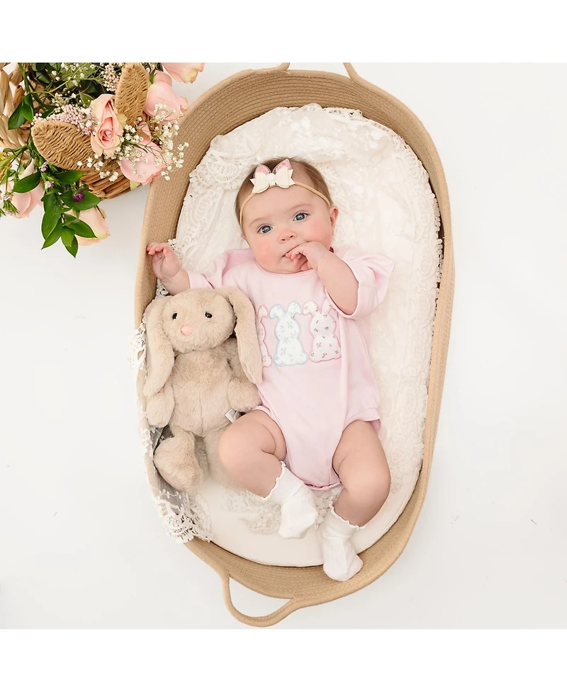 Sweet Wink Baby Girls Floral Bunny Patch Easter Short Sleeve Romper