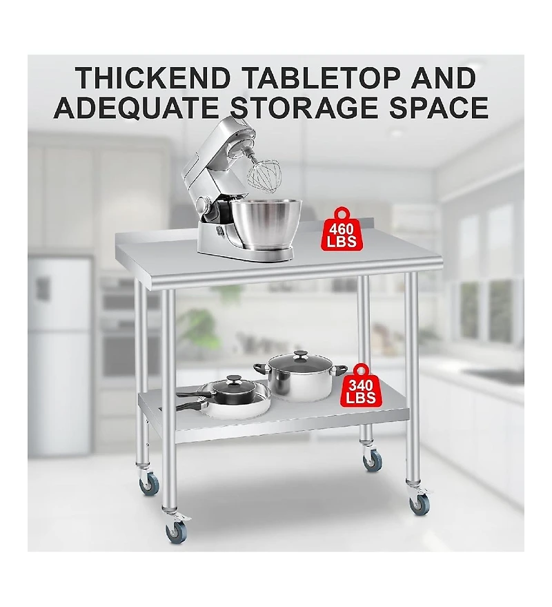 Gaomon Kitchen Table Stainless Steel Table Commercial Prep Work Table for Dining Room, Home Office, Living Room