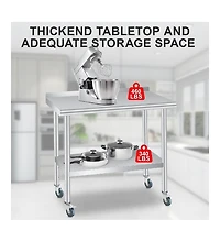 Gaomon Kitchen Table Stainless Steel Table Commercial Prep Work Table for Dining Room, Home Office, Living Room