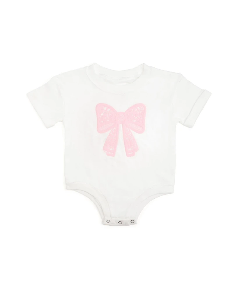 Draft - Sweet Wink Baby Girls Lace Bow Puff Ink Long Sleeve Romper