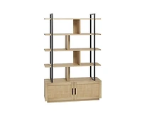 gaomon 5-Tier Rattan Bookshelf with Cabinet, 71.1 Inch Tall Bookcase with Open Display Shelves
