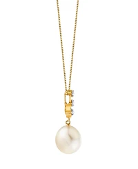 Macy's Cultured Fresh Water Pearl (11mm) & Diamond Accent Pendant Necklace in 10k Yellow Gold