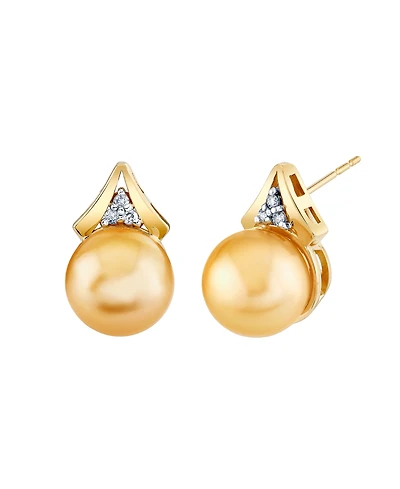 Macy's Cultured Golden South Sea Pearl (9mm) & Diamond Accent Earrings in 10k Yellow Gold