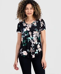 Jm Collection Petite Reve Garden Short-Sleeve Top, Created for Macy's