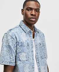 Mode of One Men's Meadow Short-Sleeve Jacquard Denim Shirt, Macy's Exclusive