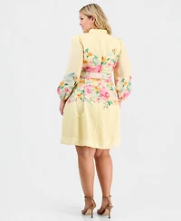 Tahari Asl Plus Placed-Print Belted Fit & Flare Dress