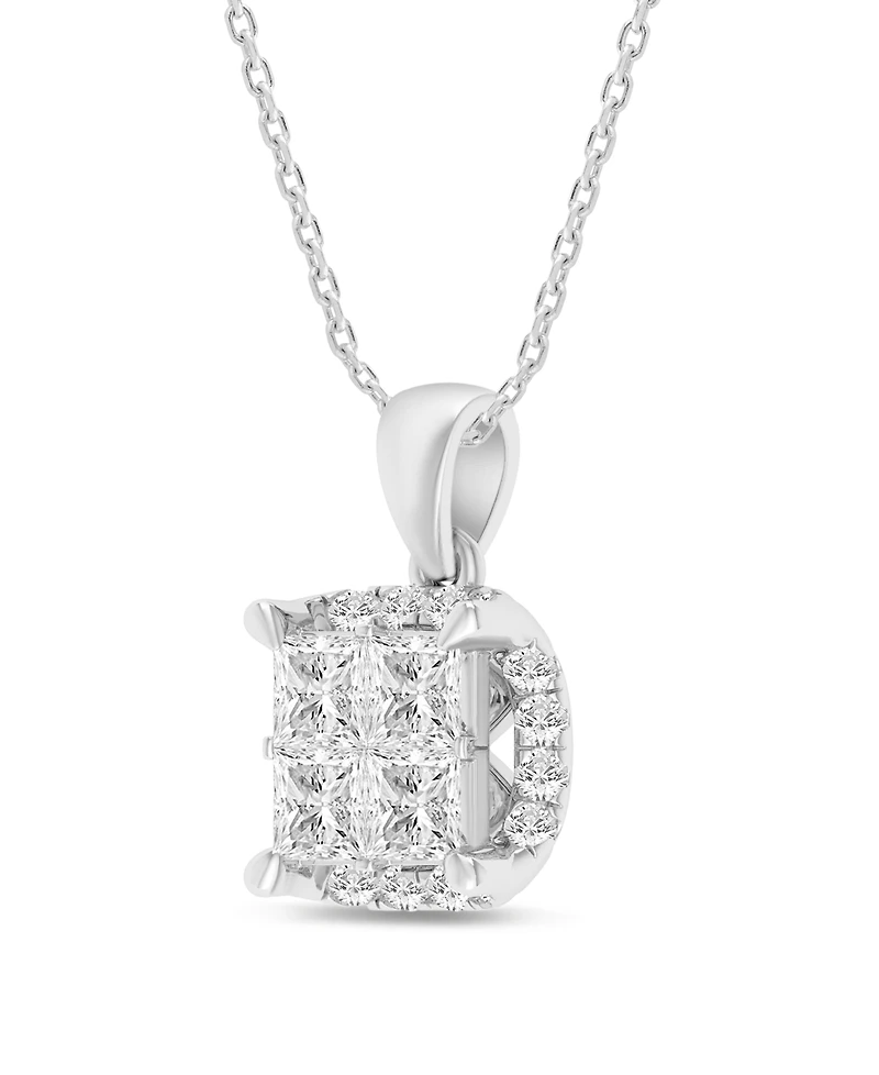 Diamond Princess Cluster Halo 20" Pendant Necklace (1 ct. t.w.) in 14k White Gold