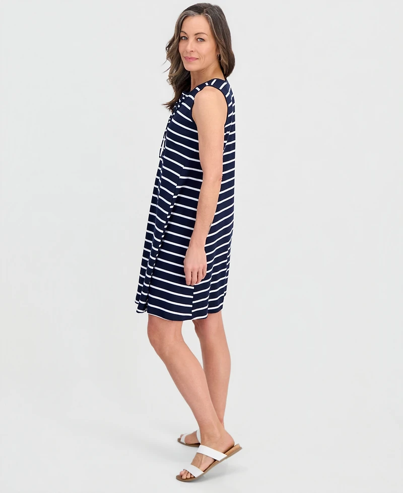Style & Co Petite Striped Knit Sleeveless Lace-Up Dress, Macy's Exclusive
