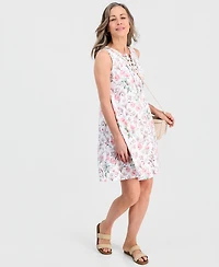 Style & Co Petite Printed Knit Sleeveless Lace-Up Dress, Macy's Exclusive