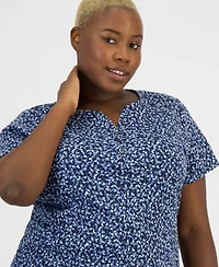 Style & Co Plus Printed Short-Sleeve Henley Top