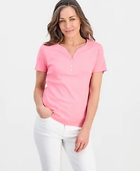 Style & Co Petite Cotton Henley Short-Sleeve T-Shirt, Exclusively at Macy's