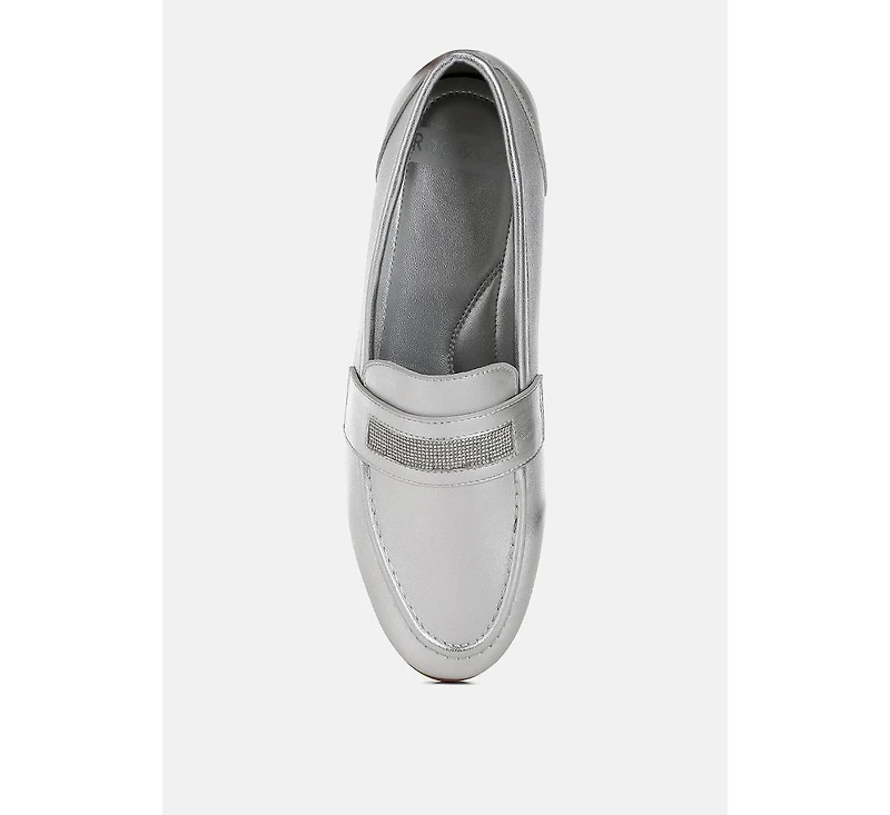 Eden Ode Rhinestone Strap Metallic Loafers
