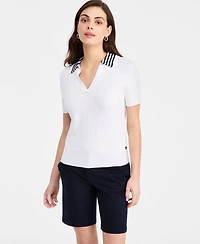 Nautica Women's Striped Johnny-Collar Sweater