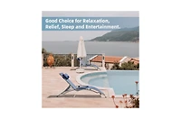 Clihome Outdoor Chaise Lounge Set of 2,Woven Stackable Gray Aluminum Frame Stationary Chaise Lounge Chair with Blue Woven Seat