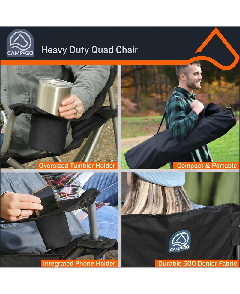 Camp & Go 3 x 2 x 3 ft Green Heavy Duty Folding Quad Chair