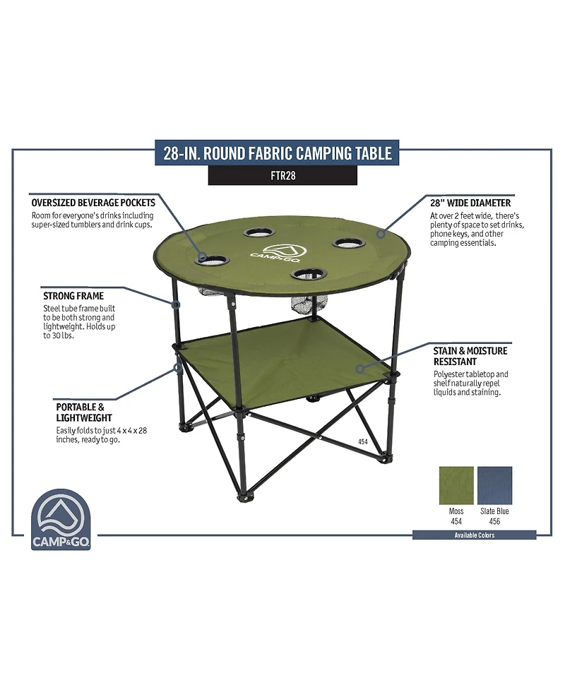 Camp & Go 2 x ft Blue Fabric 28" Diameter Round Portable Table