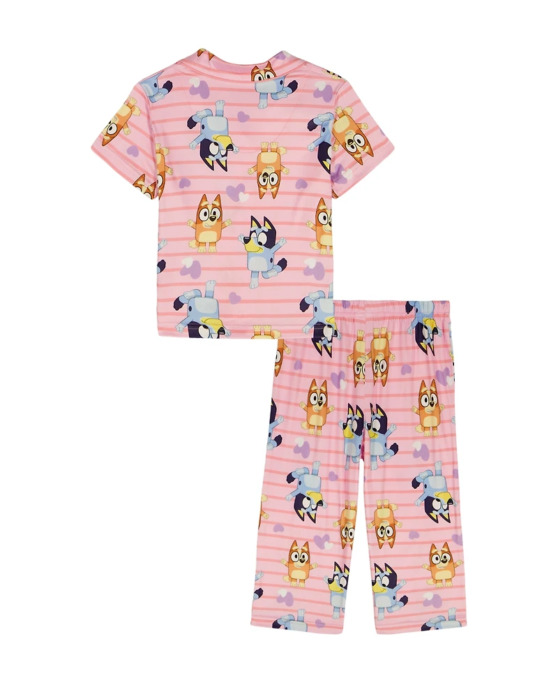 Bluey Girls' Toddler 2T-4T Notch Collar Top and Wide Leg Pants, 2-Piece Pajama Set