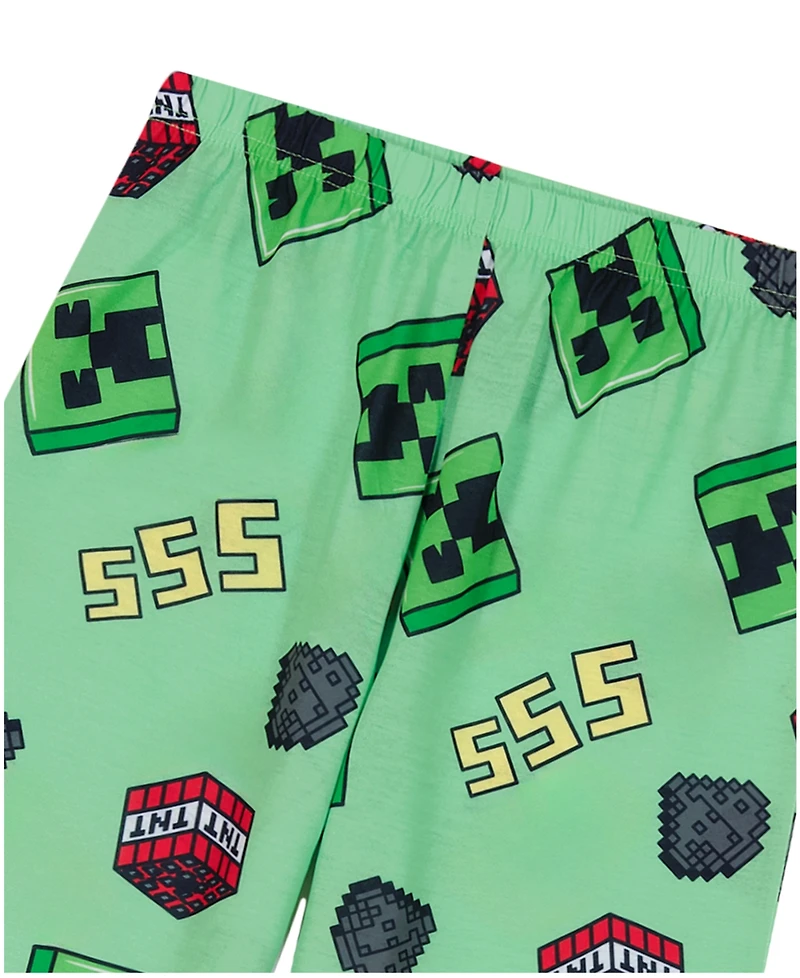 Minecraft Boys' 6-12 Graphic Short-Sleeve Top, Short and Pants, 3-Piece Pajama Set