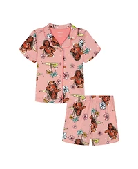 Moana Girls' Toddler 2T-4T All Over Print Top and Shorts, 2-Piece Pajama Set