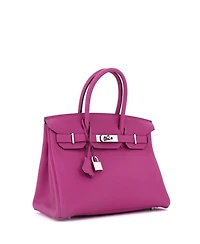 Pre-Owned Hermes Birkin 30 Handbag Pink Clemence with Palladium Hardware